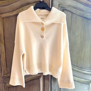 ba&sh Cream Ribbed Sailor Collar V-Neck Sweater